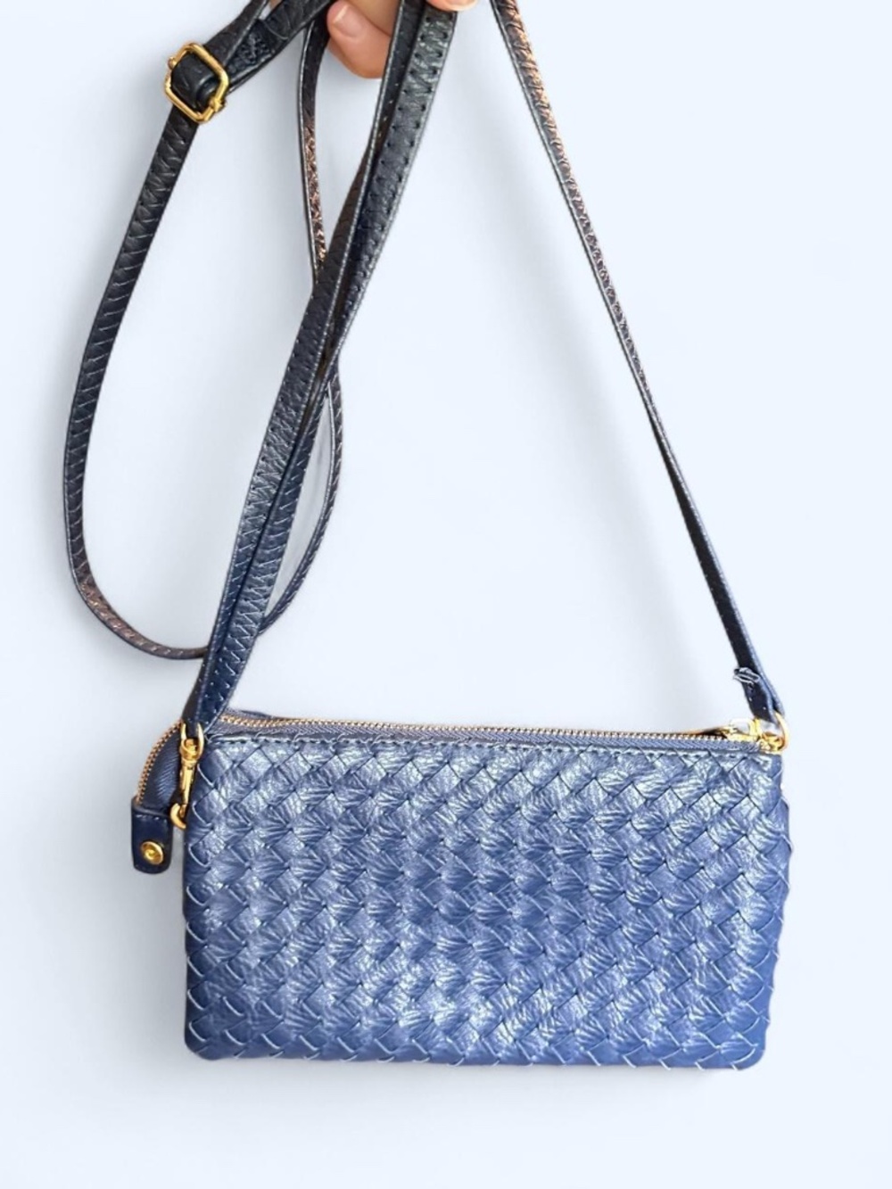 Blue quilted crossbody bag